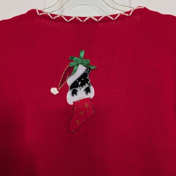 Studio Joy Dog Christmas Cardigan Womens Size Large Red Beaded Sweater - Picture 10 of 14